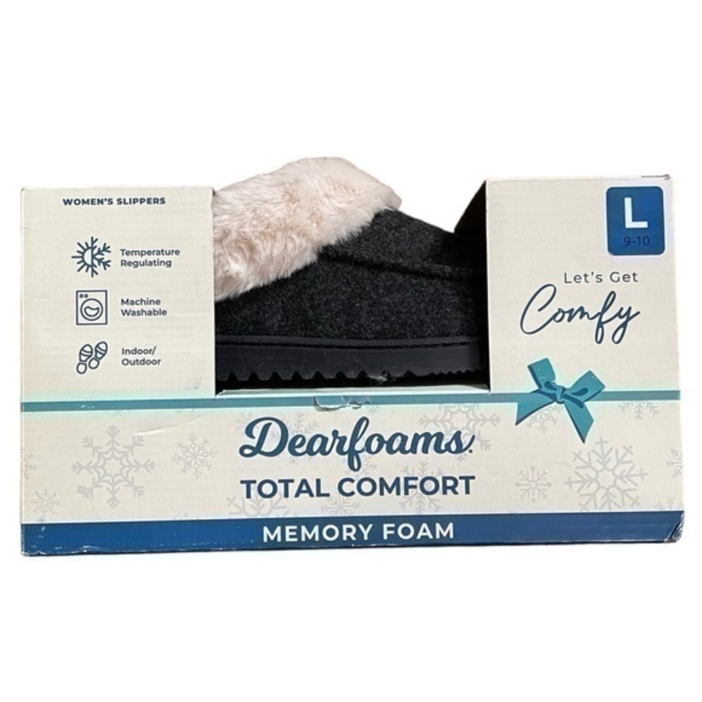 Dearfoams Total Comfort Memory Foam Women’s Slippers - Black - Size Large 9-10